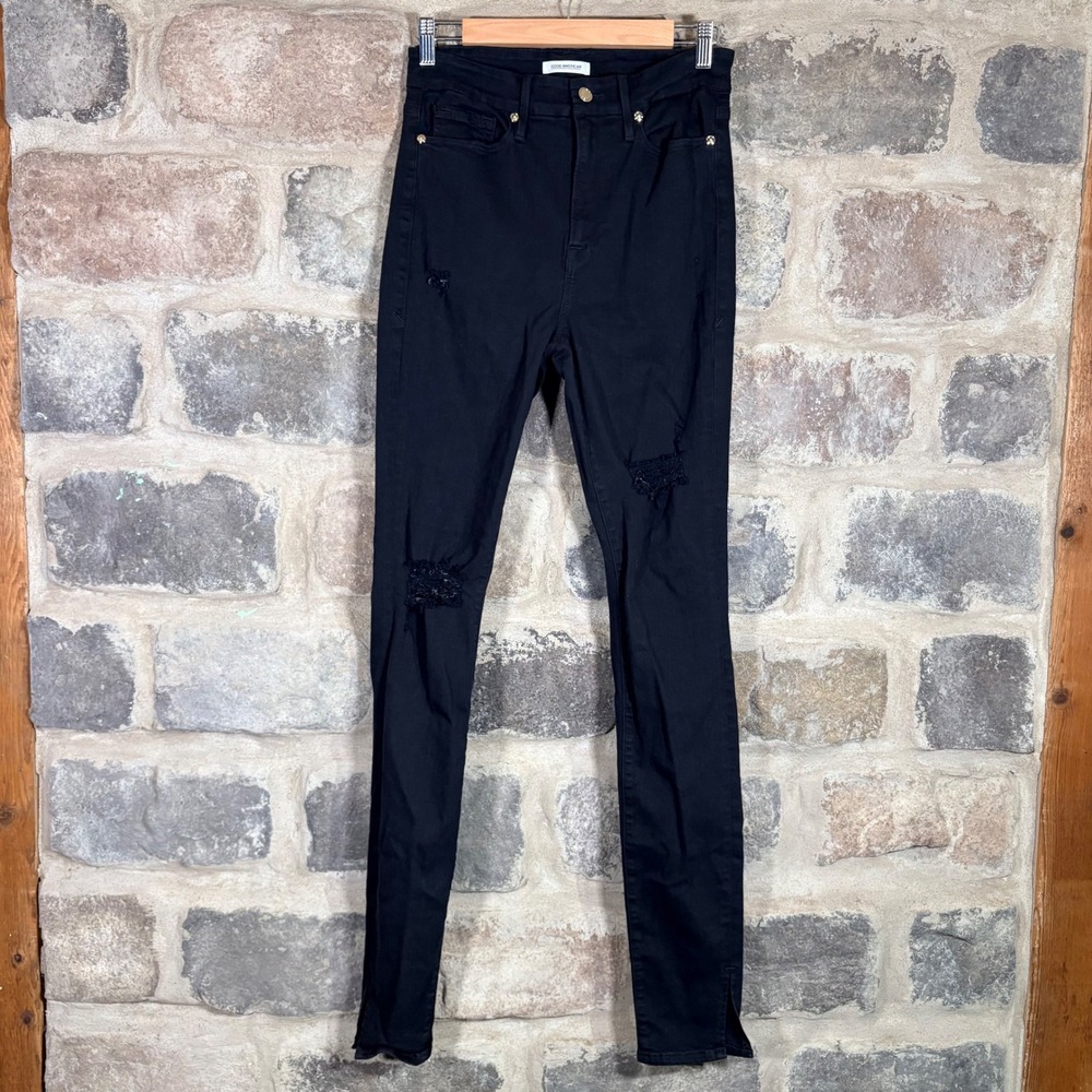 Good American Good Waist Black High Waisted Distressed Skinny Jeans Size‎ 8/29